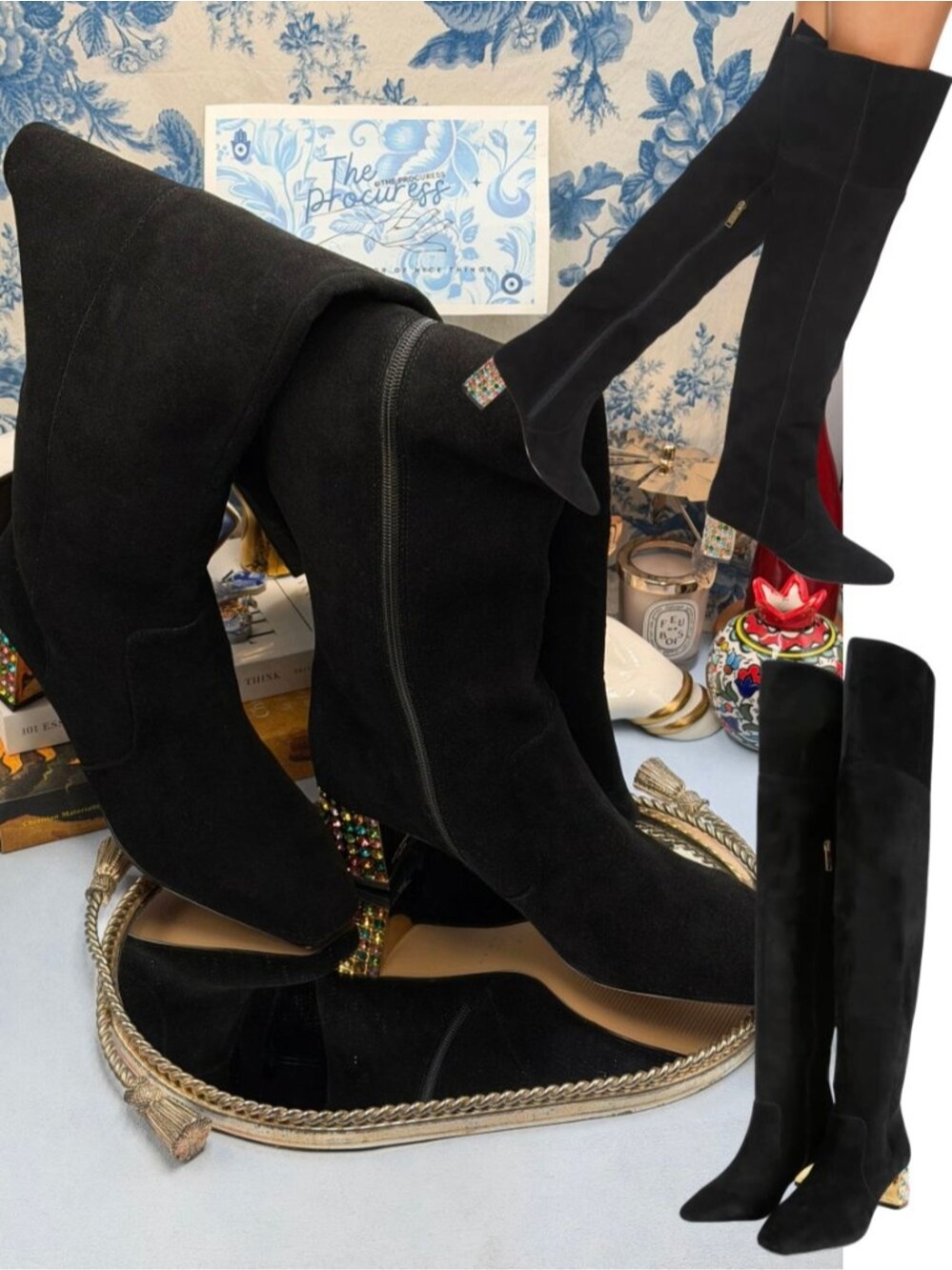🆕 KURT GEIGER LONDON 🧿 NWOB Chelsea Over the Knee Suede Boot, Black- Sz 40 US9